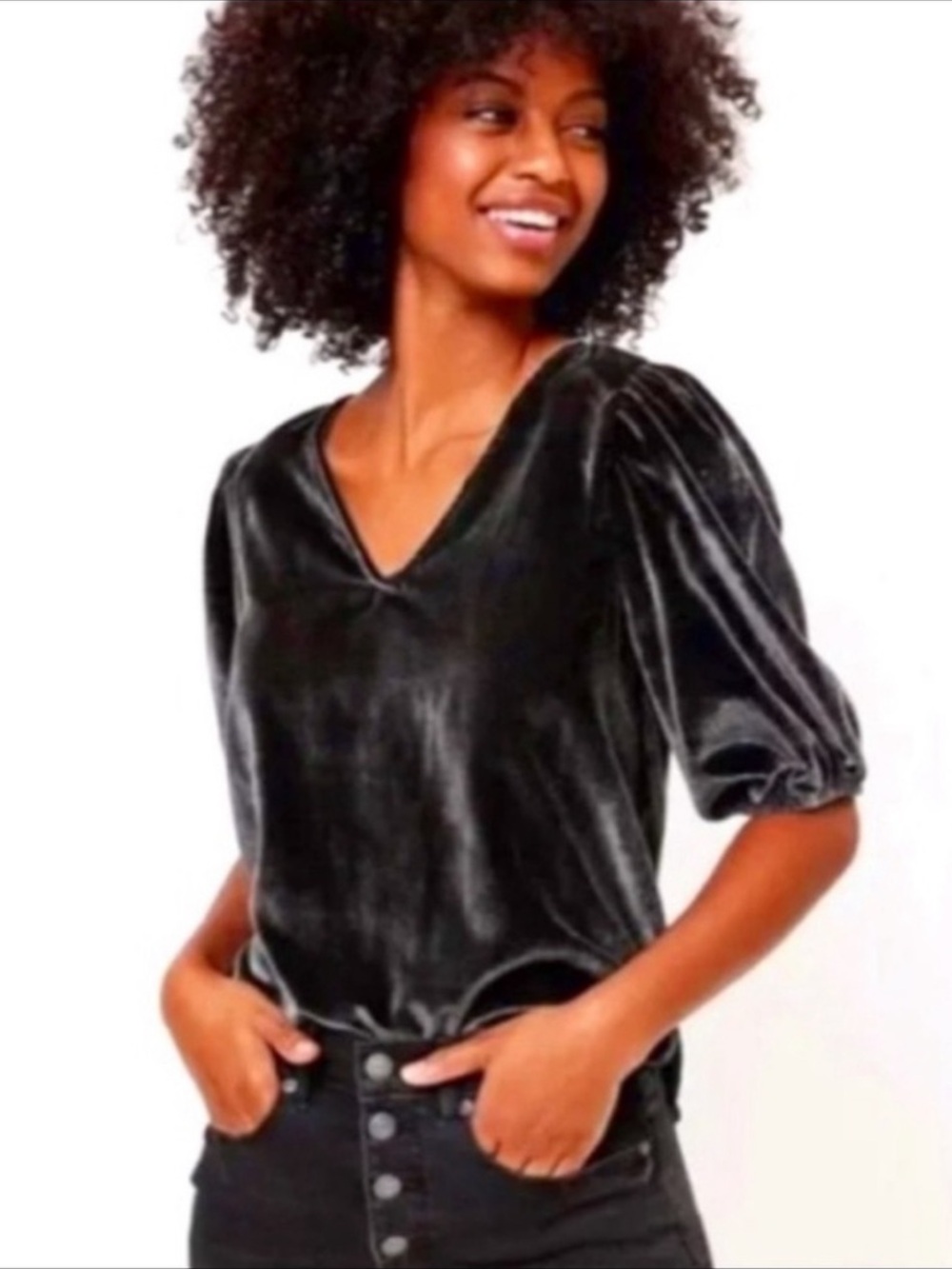 Ann Taylor Loft Velvet Puff Sleeve Top
